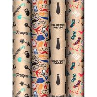 Упаковочная бумага 70*100см "Super Man" 70г/м2 ассорти 4 дизайна MESHU /372635/Рельеф