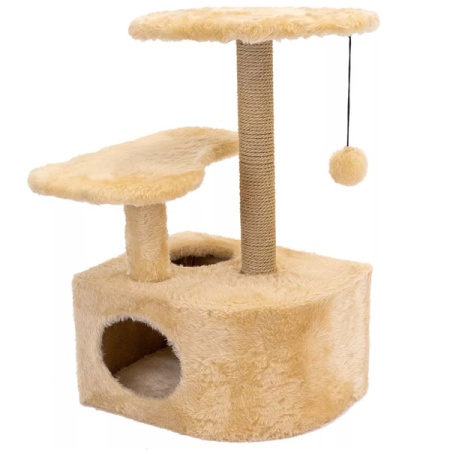 Когтеточка Домик ЧИП круглый с полкой, столбик джут 48*51*h71см бежевый/8347/Дарэлл